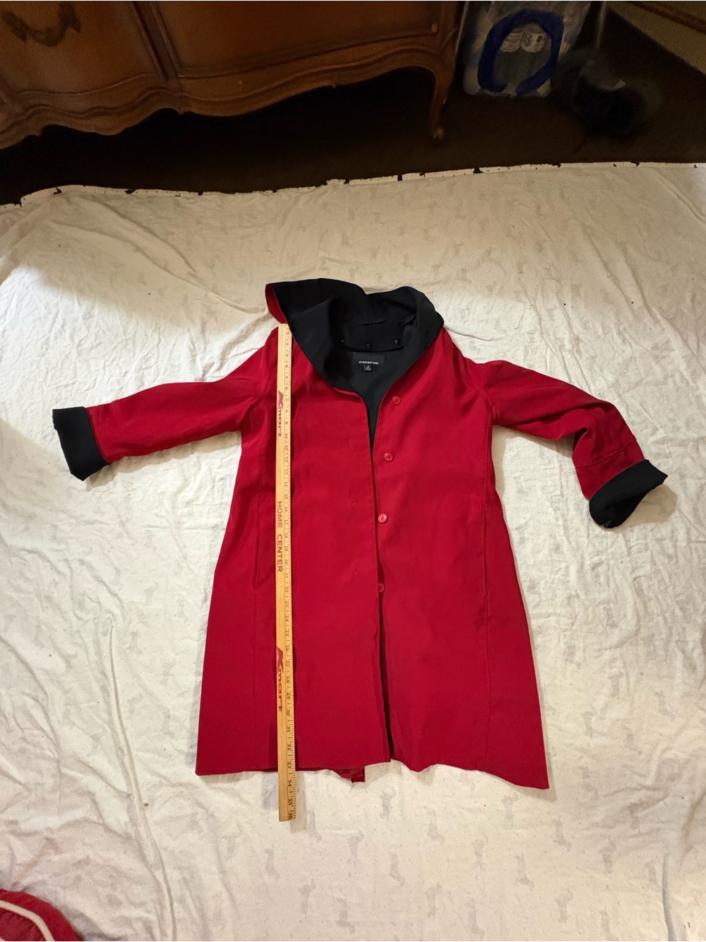 Jones New York Red Trench Coat with Black Hood Trim - Picture 9 of 11